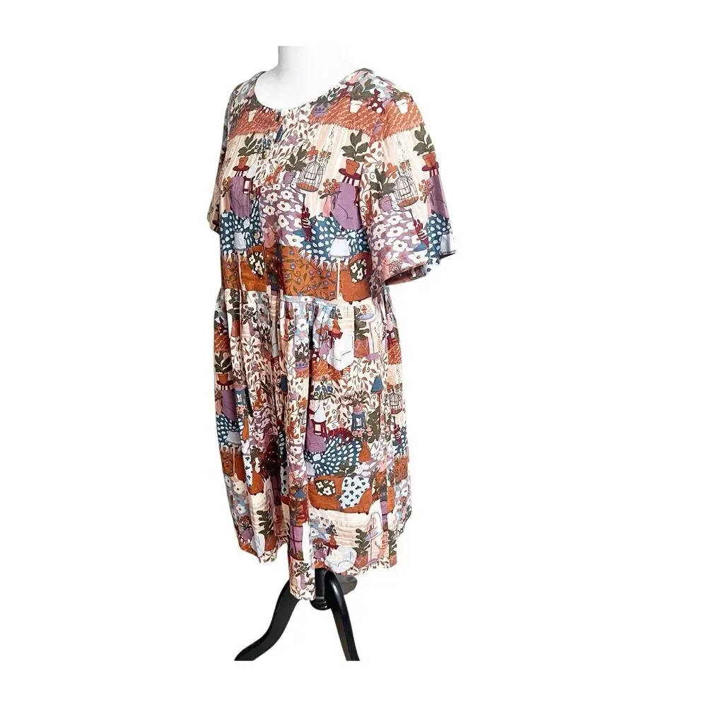 Princess Highway Modcloth Babyoll Dress “Lounging Cat Lair”Cottagecore Size 10 - Picture 2 of 11